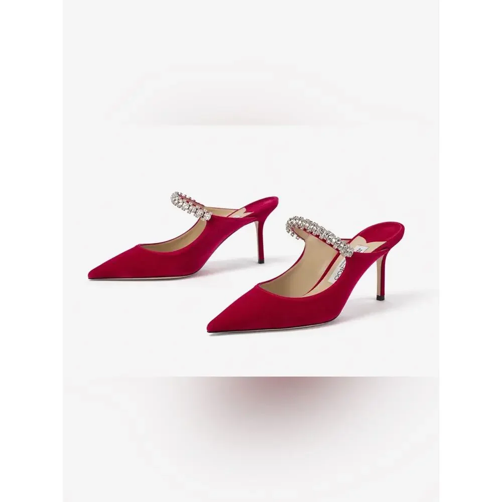 sale ends 5/24 Jimmy Choo Bing Velvet Crystal-Strap Slingback Pumps Cherry 38